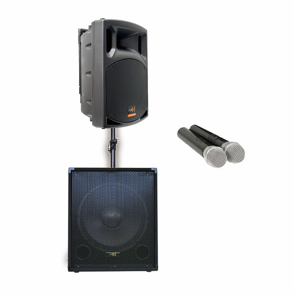 E-Lektron Sonic Boost Plus SAP-515 Bluetooth Vocal Bass Sound PA System UHF Mics and Pole