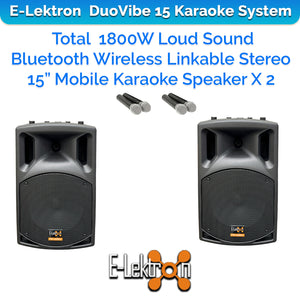 E-Lektron Duevibe 15 1800W 2 X 15 inch UHF Mics TWS Bluetooth Portable Speakers System PA UHF Mics