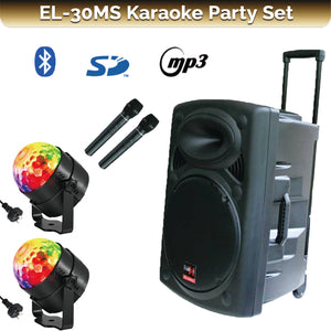 E-lektron EL30-MS 12-Inch Portable Speaker Light Party Set w/ Battery Bluetooth Sound System 2 Microphone 2 Disco Lights