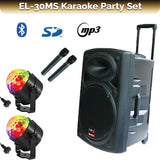 E-lektron EL30-MS 12-Inch Portable Speaker Light Party Set w/ Battery Bluetooth Sound System 2 Microphone 2 Disco Lights