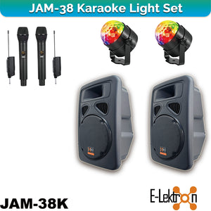 E-lektron JAM-38K 2X 15 inch Bluetooth Speaker Set with linkable wireless UHF Microphones Party light