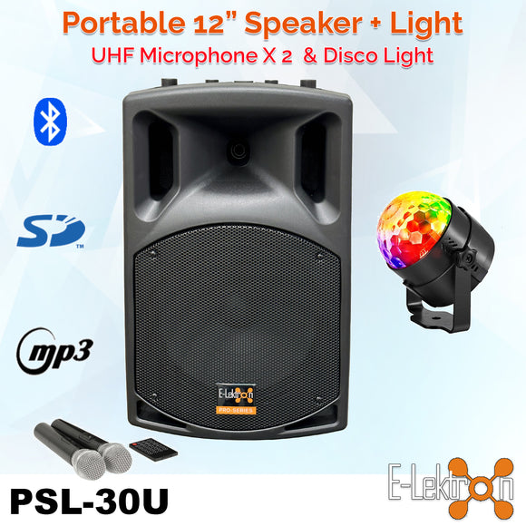 E-lektron PSL-30U Karaoke System with Bluetooth Loud Speaker UHF Wireless Microphones Color Disco Light