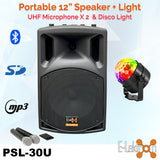 E-lektron PSL-30U Karaoke System with Bluetooth Loud Speaker UHF Wireless Microphones Color Disco Light