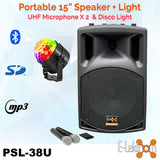 E-lektron PSL-38U Karaoke Party Set System with Bluetooth Loud Speaker UHF Wireless Mics Color Disco Light