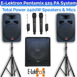 E-Lektron Pentamix 525 2400W Bluetooth Vocal Sound System with linkabel microphones Stands for Event DJ Party Band