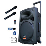 E-Lektron 2 X 15" inch 1800W Bluetooth Portable+Active Loud Speakers Sound System Battery Operate USB Record 2 Microphones