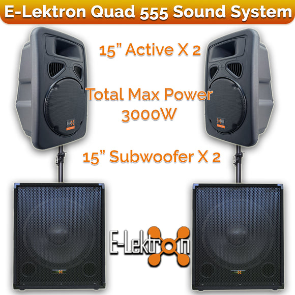 E-Lektron Quad 555 3000W Pro Audio Set with 2X15