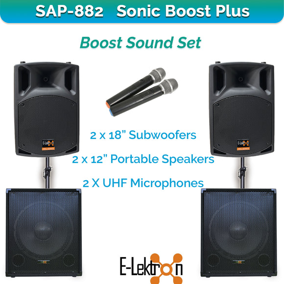 E-Lektron Sonic Boost Plus SAP 882 Bluetooth Vocal Bass Sound PA System 2 X UHF Mics