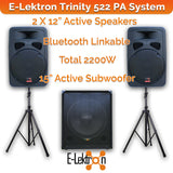 E-Lektron Trinity 525 2400W Bluetooth Sound System with 2X15" inch Active Speakers 15" Active Subwoofer Stands for Event DJ Party Disco Night