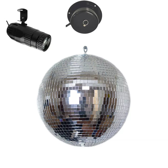 CR Lite 10 inch Mirror Ball Set with rotating Motor RGBW Pinspot for Home Party Birthday Christmas