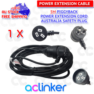 DL 5 Meters Black Piggyback Plug Main Power Extension Cord 240V 3 Pin 10A 1.0mm Cable