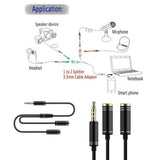 ACL 2 X Headphone Auido Microphone Splitter Adapter Aux 3.5mm Male to 3.5mm Female Headphone output & 3.5mm Female Mic Input