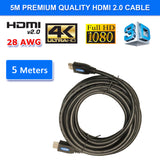 HDMI 2.0 High Speed Cable 5M Gold Plated Connectors Ethernet ARC HD 1080p 3D Cinema Plus 28AWG 4K 60Hz HDCP