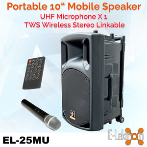 E-Lektron EL25-MU UHF 10" inch Bluetooth Wireless linkable Portable Compact PA Speaker Sound System Recoding incl. 1 Mic for Sports Coach Speech Singing